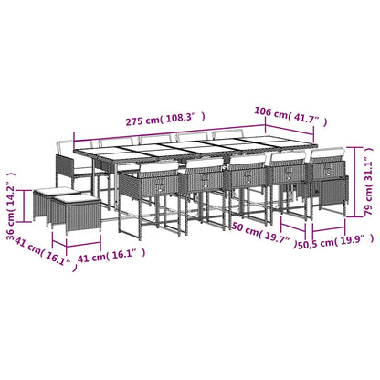 15 Piece Garden Dining Set with Cushions Black Poly Rattan