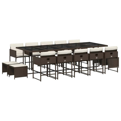 15 Piece Garden Dining Set with Cushions Brown Poly Rattan