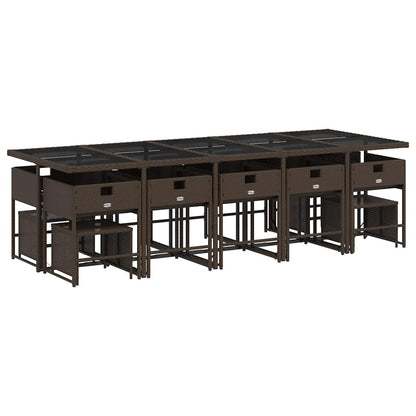 15 Piece Garden Dining Set with Cushions Brown Poly Rattan