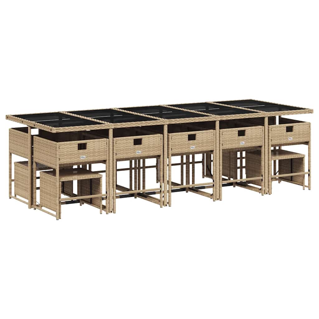 15 Piece Garden Dining Set with Cushions Beige Poly Rattan