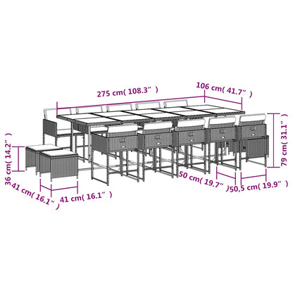 15 Piece Garden Dining Set with Cushions Beige Poly Rattan