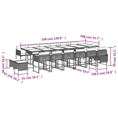 17 Piece Garden Dining Set with Cushions Black Poly Rattan