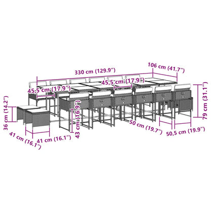 17 Piece Garden Dining Set with Cushions Grey Poly Rattan