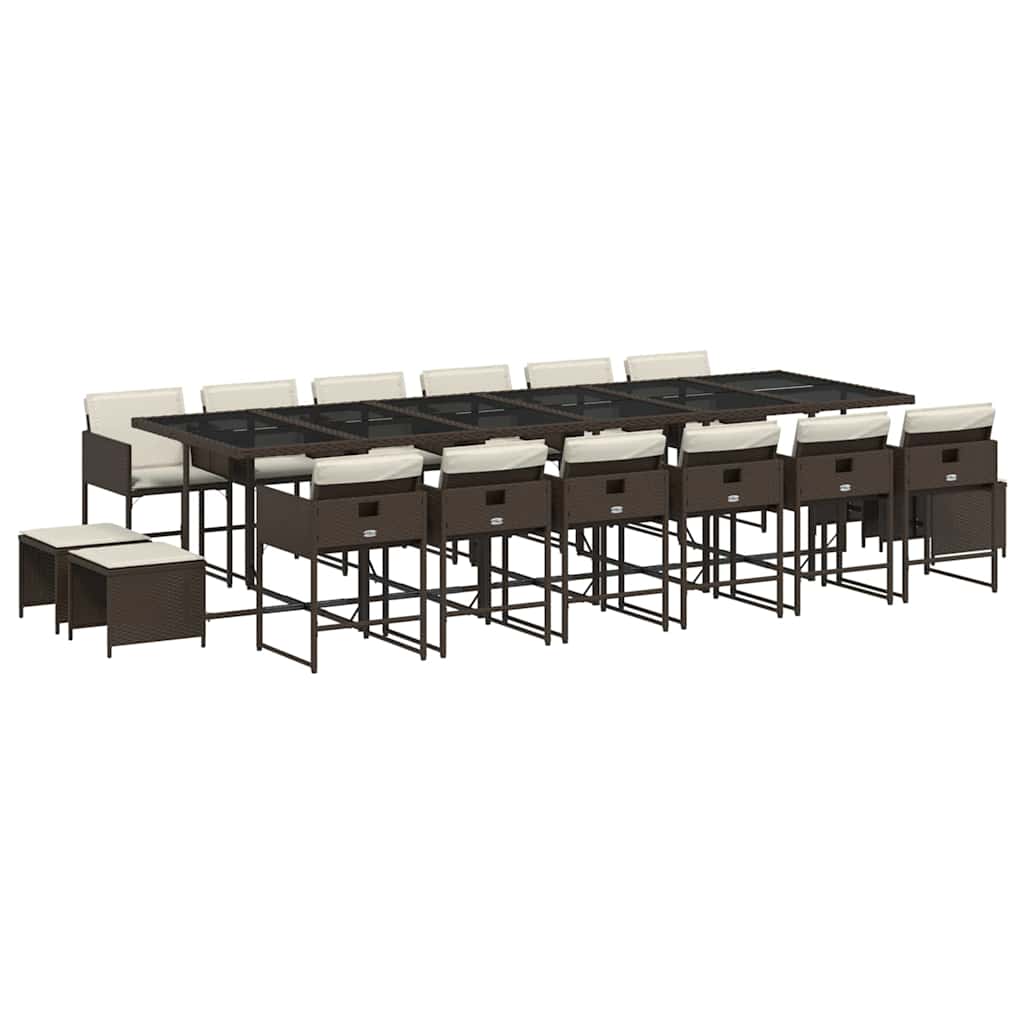 17 Piece Garden Dining Set with Cushions Brown Poly Rattan