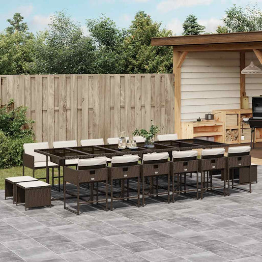 17 Piece Garden Dining Set with Cushions Brown Poly Rattan