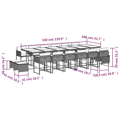 17 Piece Garden Dining Set with Cushions Beige Poly Rattan