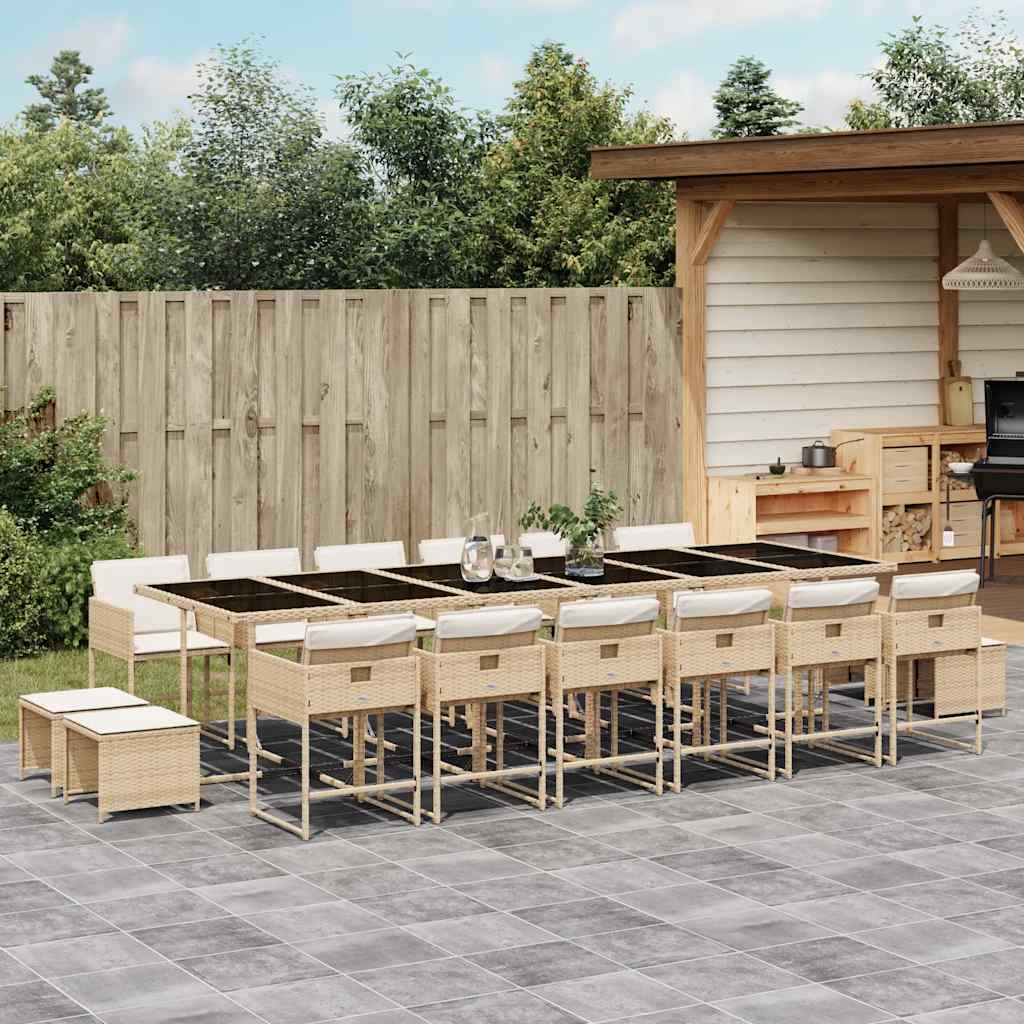 17 Piece Garden Dining Set with Cushions Beige Poly Rattan