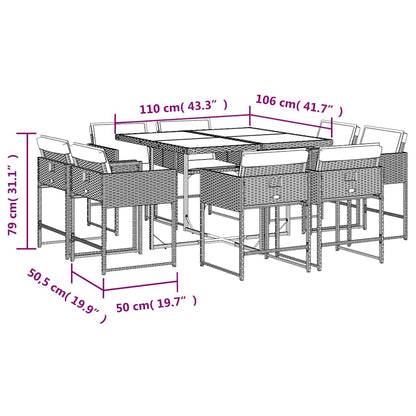 9 Piece Garden Dining Set with Cushions Brown Poly Rattan
