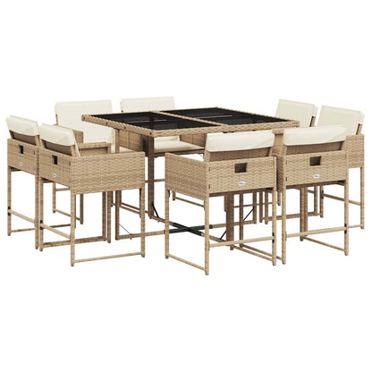 9 Piece Garden Dining Set with Cushions Beige Poly Rattan