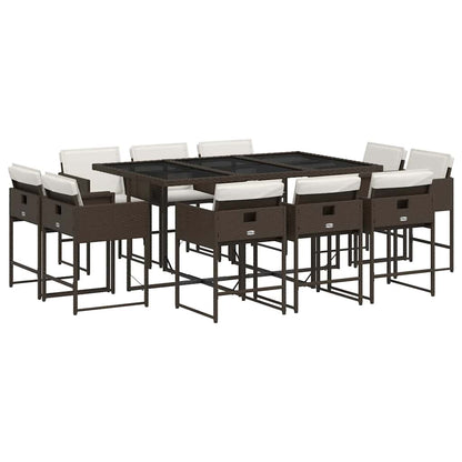 11 Piece Garden Dining Set with Cushions Brown Poly Rattan