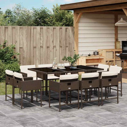 11 Piece Garden Dining Set with Cushions Brown Poly Rattan