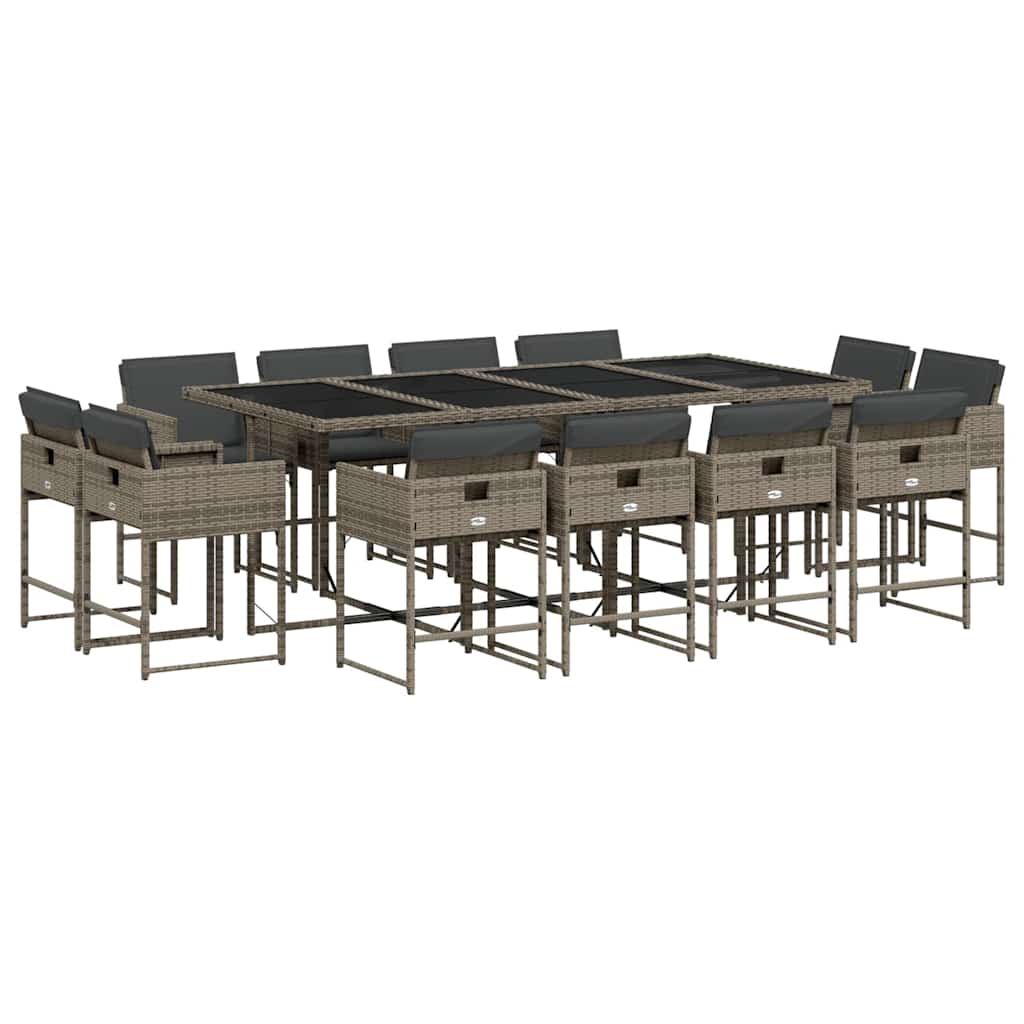 13 Piece Garden Dining Set with Cushions Grey Poly Rattan
