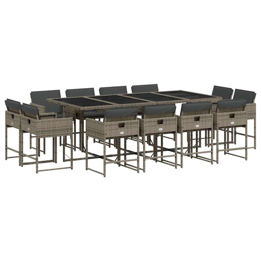 13 Piece Garden Dining Set with Cushions Grey Poly Rattan