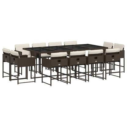 13 Piece Garden Dining Set with Cushions Brown Poly Rattan