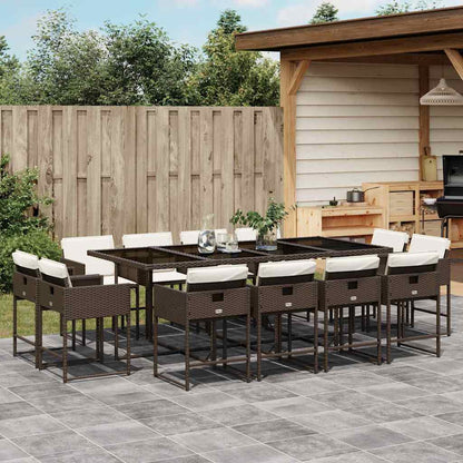 13 Piece Garden Dining Set with Cushions Brown Poly Rattan