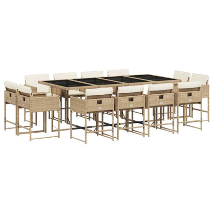 13 Piece Garden Dining Set with Cushions Beige Poly Rattan