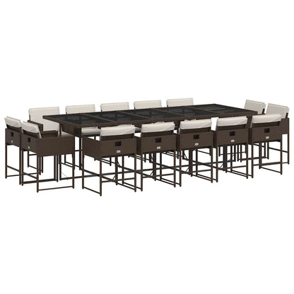 15 Piece Garden Dining Set with Cushions Brown Poly Rattan