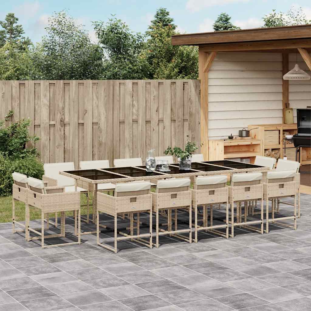 15 Piece Garden Dining Set with Cushions Beige Poly Rattan