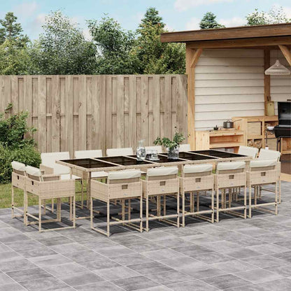 15 Piece Garden Dining Set with Cushions Beige Poly Rattan