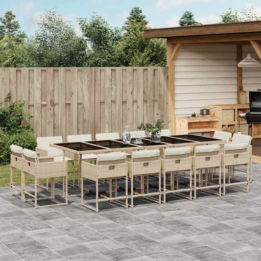15 Piece Garden Dining Set with Cushions Beige Poly Rattan