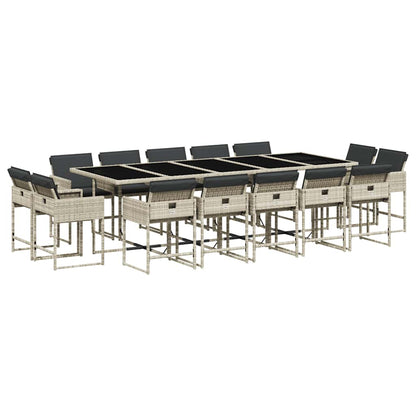 15 Piece Garden Dining Set with Cushions Light Grey Poly Rattan