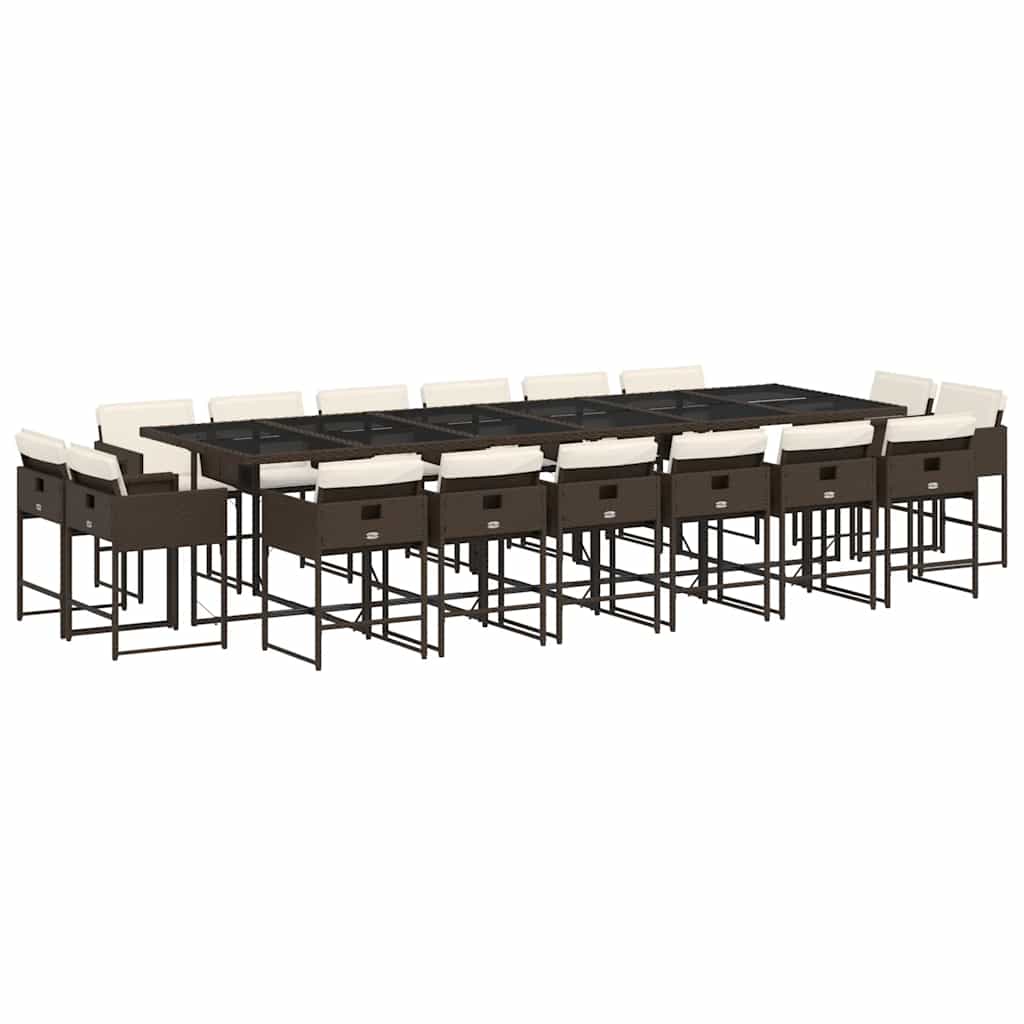 17 Piece Garden Dining Set with Cushions Brown Poly Rattan