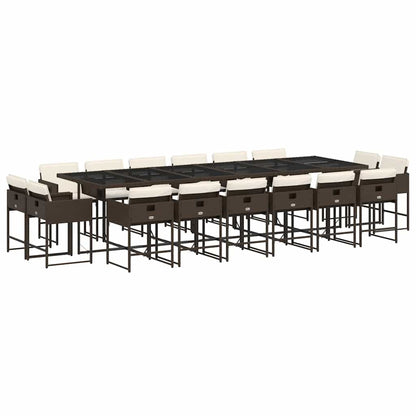 17 Piece Garden Dining Set with Cushions Brown Poly Rattan