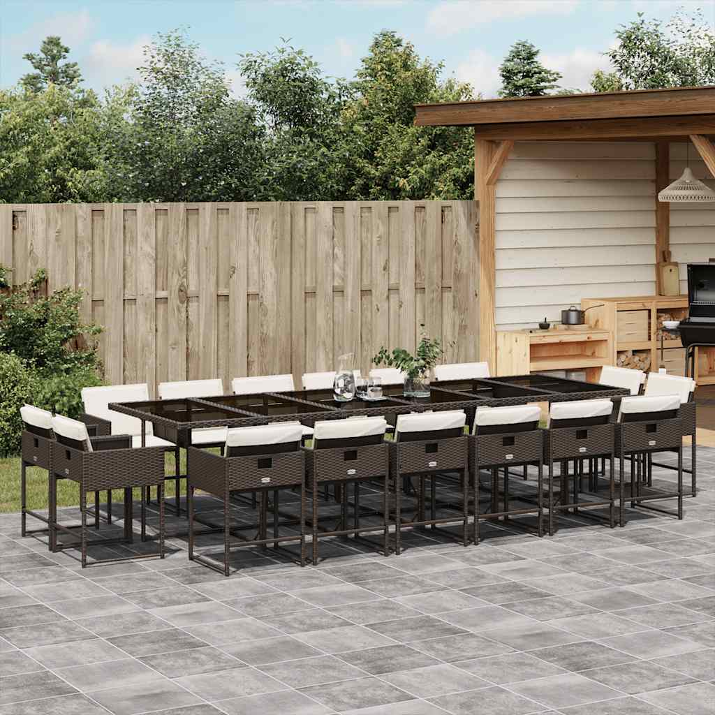 17 Piece Garden Dining Set with Cushions Brown Poly Rattan