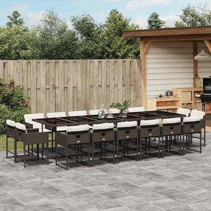 17 Piece Garden Dining Set with Cushions Brown Poly Rattan
