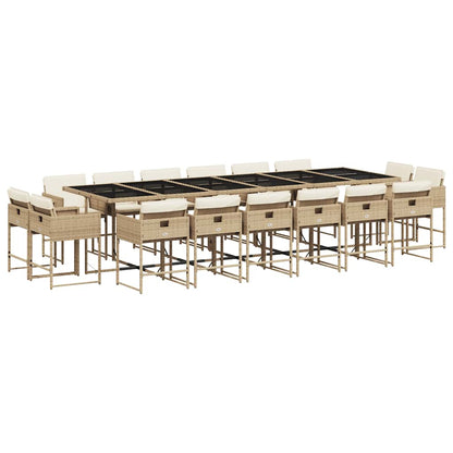 17 Piece Garden Dining Set with Cushions Beige Poly Rattan