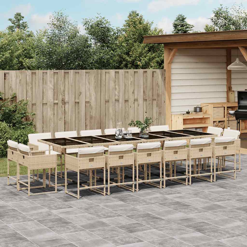 17 Piece Garden Dining Set with Cushions Beige Poly Rattan