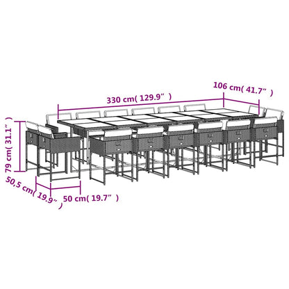 17 Piece Garden Dining Set with Cushions Light Grey Poly Rattan