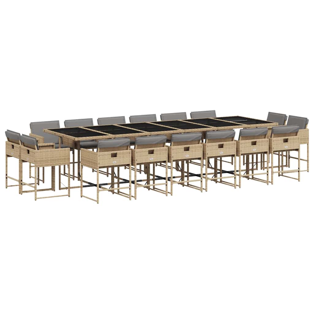 17 Piece Garden Dining Set with Cushions Mix Beige Poly Rattan
