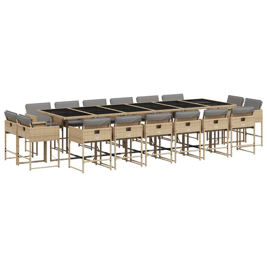 17 Piece Garden Dining Set with Cushions Mix Beige Poly Rattan