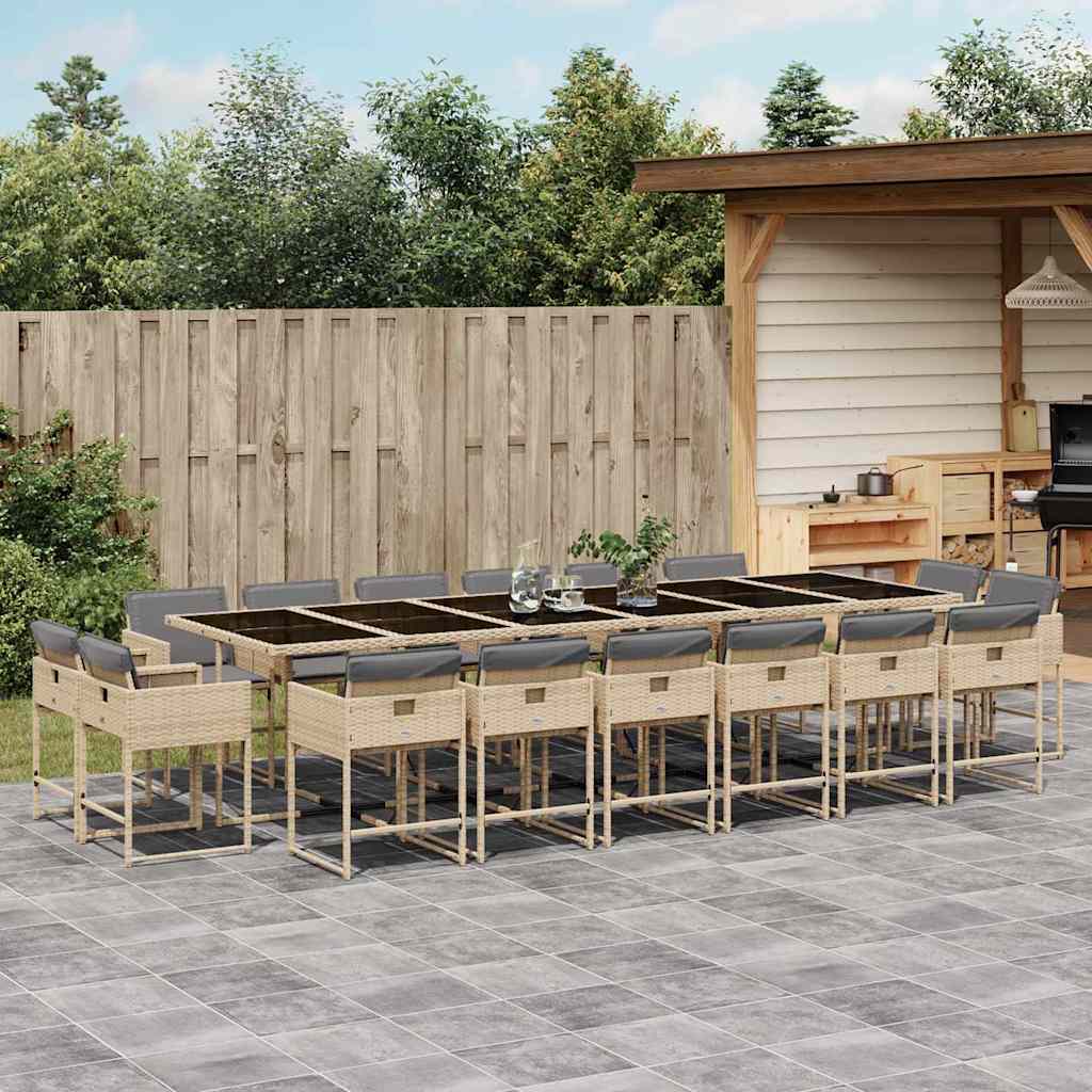 17 Piece Garden Dining Set with Cushions Mix Beige Poly Rattan