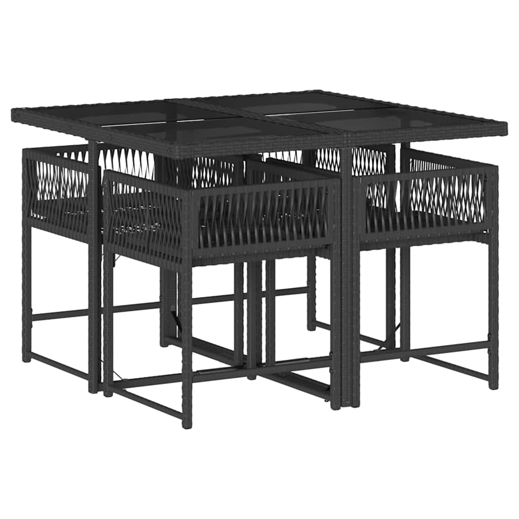 Garden Dining Set | Black | PE rattan | Four-seater | Foldable