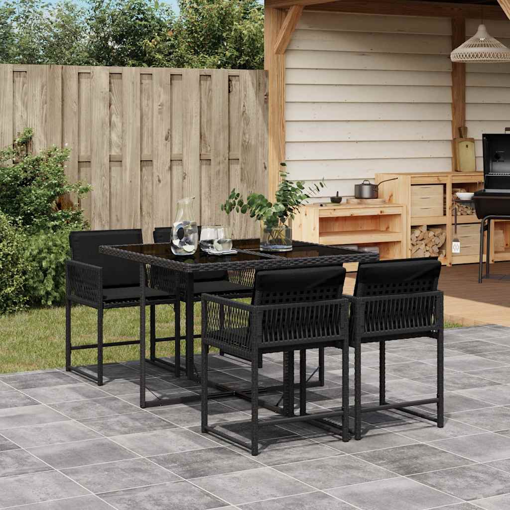 Garden Dining Set | Black | PE rattan | Four-seater | Foldable