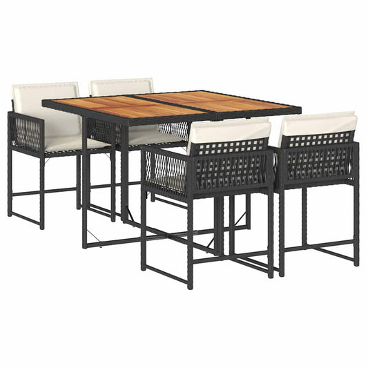 Garden Dining Set | Black | PE rattan | 4-seater | Foldable