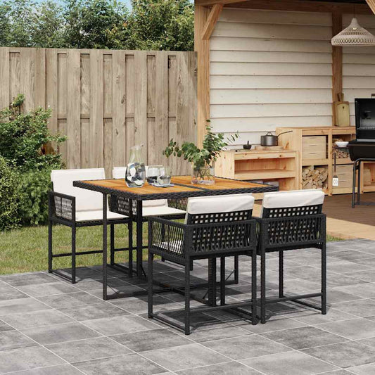 Garden Dining Set | Black | PE rattan | 4-seater | Foldable