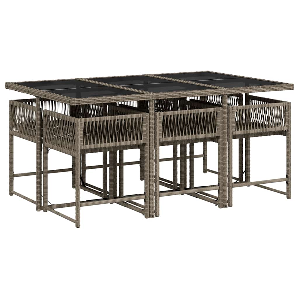 Garden Dining Set | Grey | PE Rattan | 6-Seater | Foldable