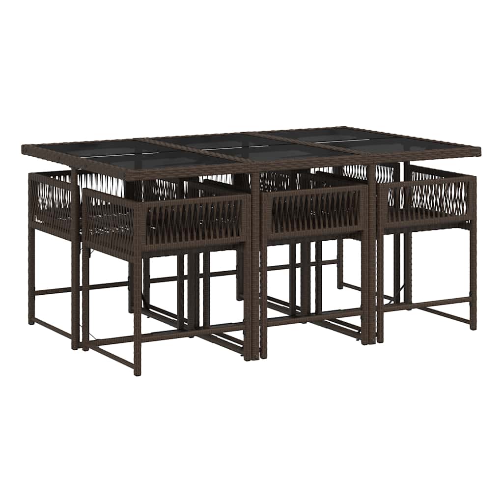 Garden Dining Set | Brown | Poly Rattan | 6-seater | Foldable