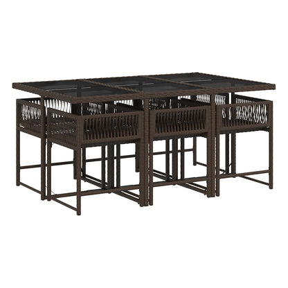 Garden Dining Set | Brown | Poly Rattan | 6-seater | Foldable