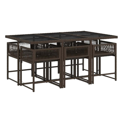 7 Piece Garden Dining Set with Cushions Brown Poly Rattan