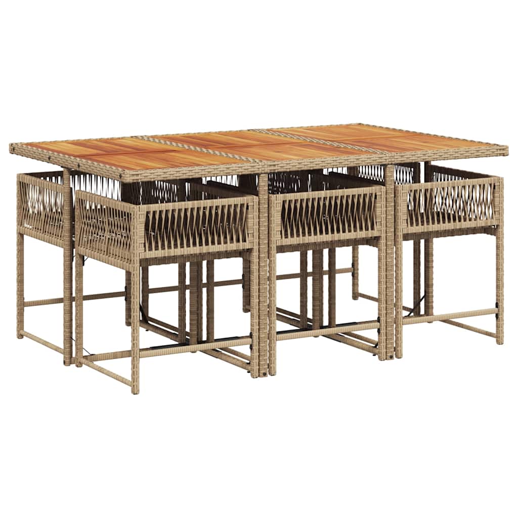 7 Piece Garden Dining Set with Cushions Beige Poly Rattan