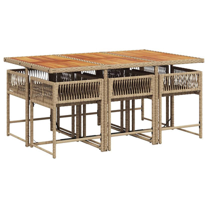 7 Piece Garden Dining Set with Cushions Beige Poly Rattan