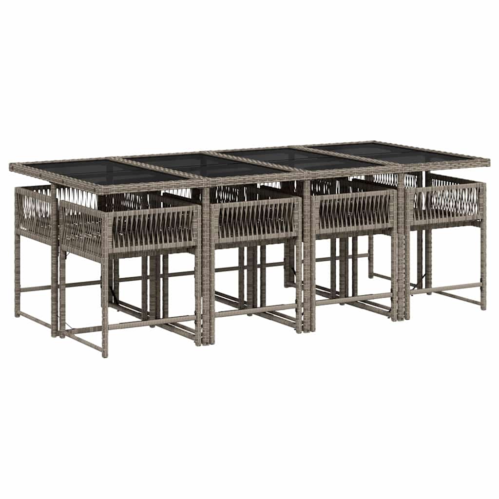 9 Piece Garden Dining Set with Cushions Grey Poly Rattan