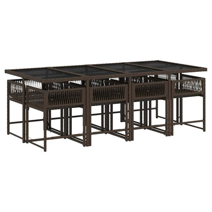 9 Piece Garden Dining Set with Cushions Brown Poly Rattan