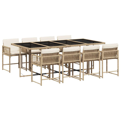 9 Piece Garden Dining Set with Cushions Beige Poly Rattan