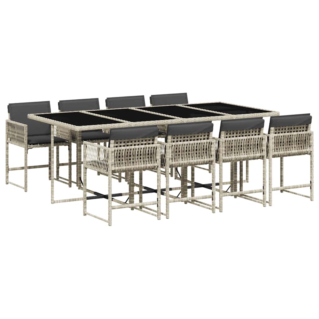 9 Piece Garden Dining Set with Cushions Light Grey Poly Rattan