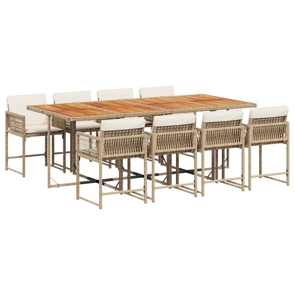 9 Piece Garden Dining Set with Cushions Beige Poly Rattan